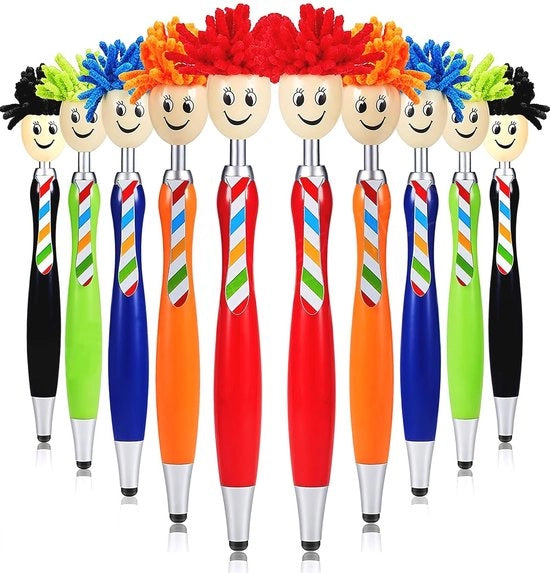 Penna Stylus 10 Unita - Clown - Penna Stilografica - Penna Dweil - Pulitore a Microfibra - Schermo - Materiale ABS - Diversi Colori