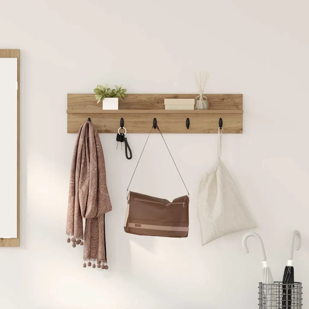 vidaXL Appendiabiti a muro rovere artigianale 80 x 10.5 x 18 cm