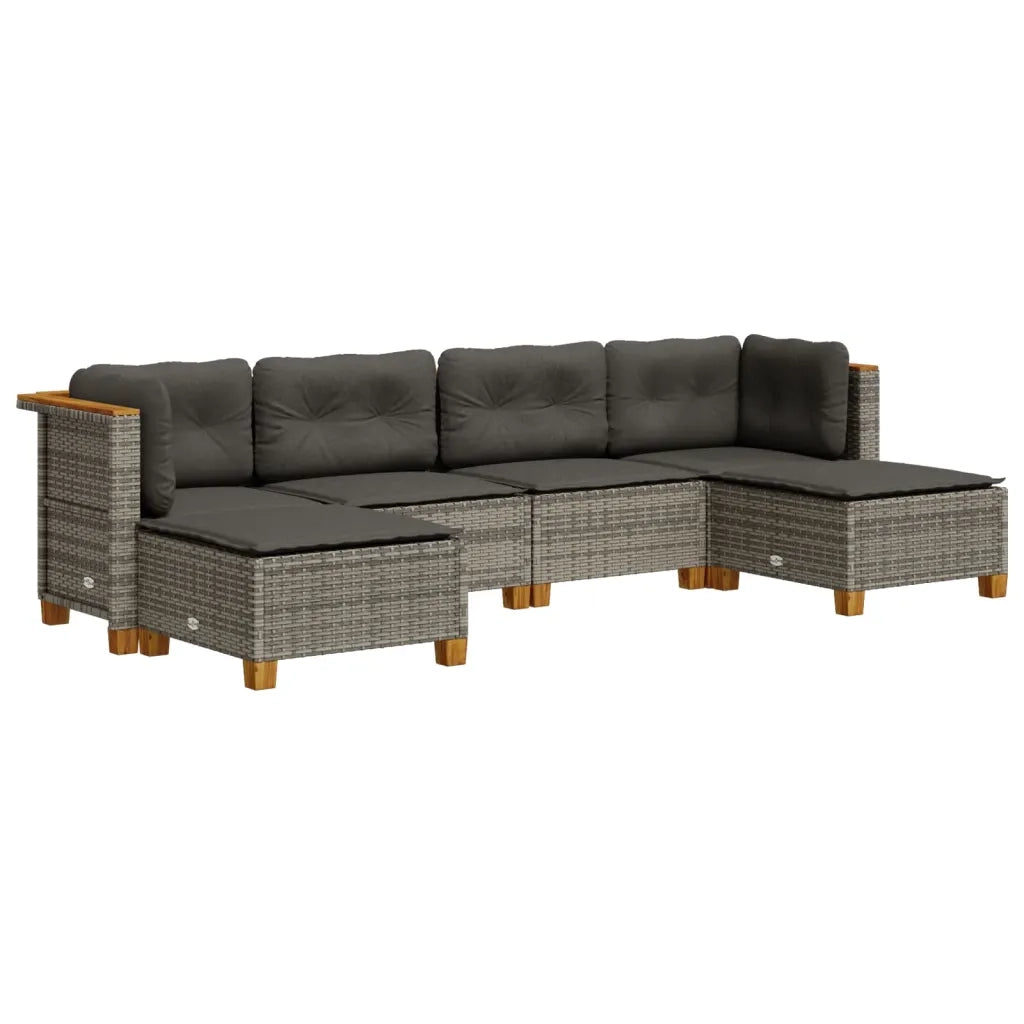 Set Divano da Giardino 6 pz con Cuscini Grigio in Polyrattan