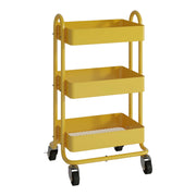 Carrello di servizio mobile contenitore per cucina/soggiorno su ruote 3 cestelli in acciaio 78,5 x 46 x 35 cm giallo 03_0009244