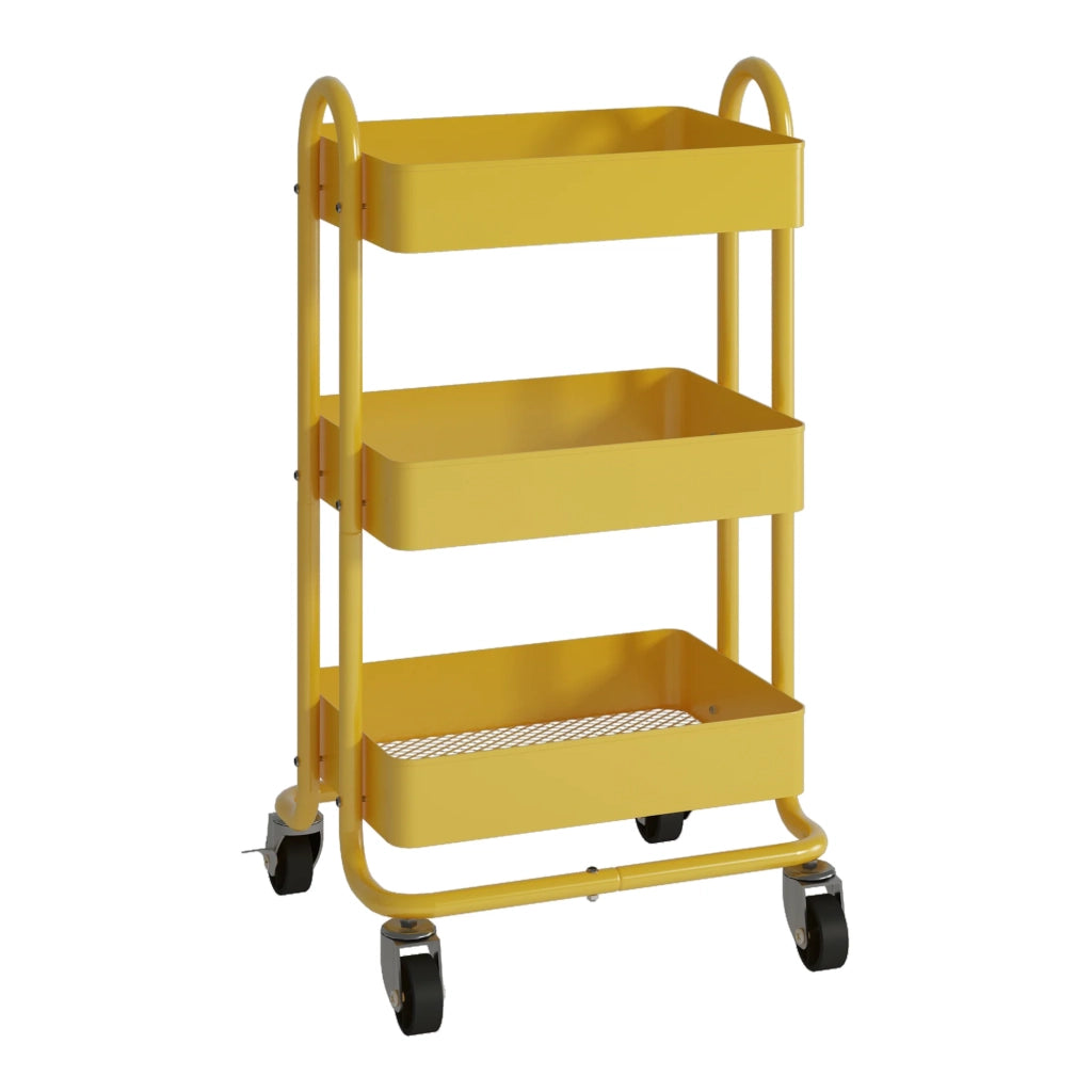 Carrello di servizio mobile contenitore per cucina/soggiorno su ruote 3 cestelli in acciaio 78,5 x 46 x 35 cm giallo 03_0009244