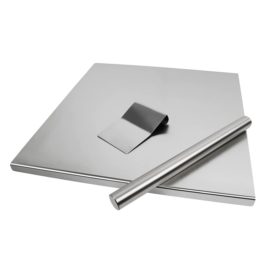 ZOIMANIA - Tagliere Spianatoia con Tarocco e Mattarello - Inox - Profondità 60 Dimensione Tagliere: L 110 x P 60 x 3