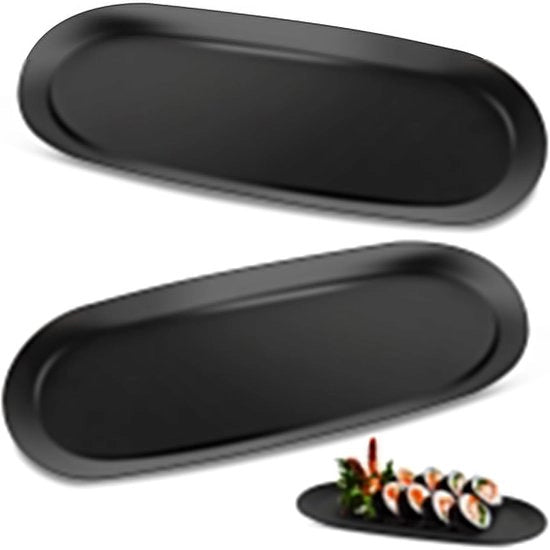 Due piatti di servizio, neri, piatto di servizio decorativo in acciaio inossidabile, piatto di servizio decorativo, grande extra, 30 x 12 cm, piatto decorativo per dessert, cosmetici, gioielli, candele, piatto per candele