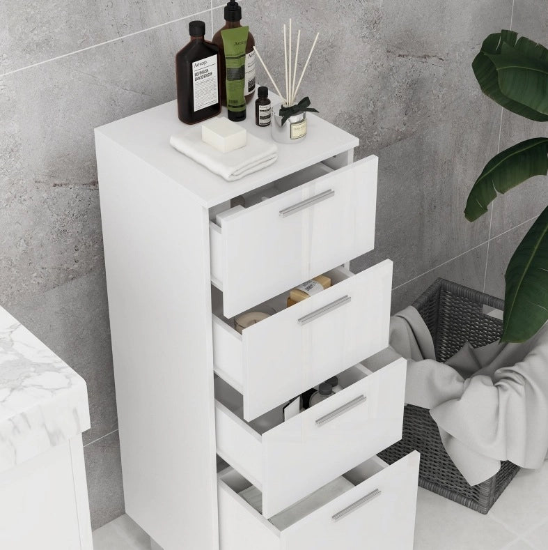 Mobile bagno stretto con 4 cassetti e piedini regolabili 30 x 30 x 93 cm bianco