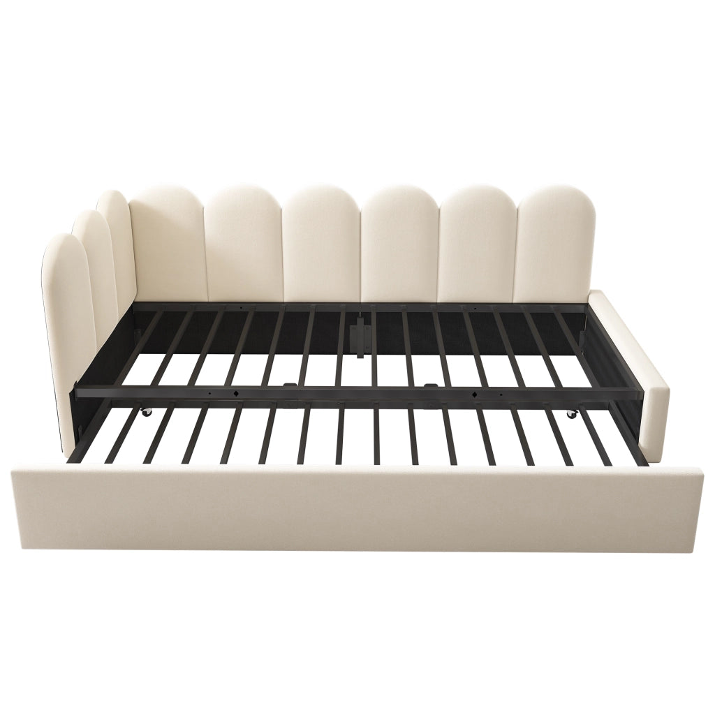 Letto daybed 90x200 cm con letto estraibile 90x190 cm, velluto beige, senza materasso