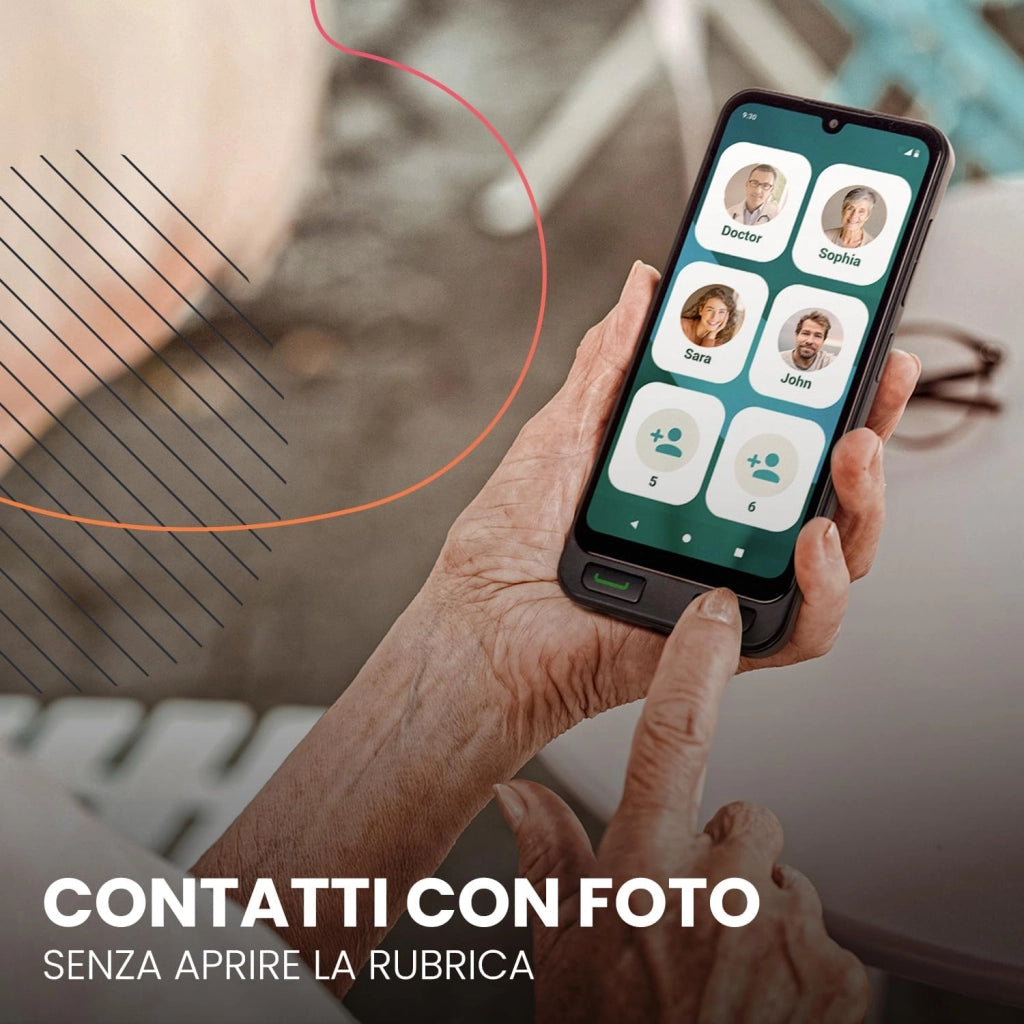 Zeus 2 Pro - Smartphone per anziani compatibile con app gestione e localizzazione remota | Modalità facile, pulsanti fisici, icone grandi | 6,1", Dual Cam, 128GB | Base di ricarica, pulsante SOS