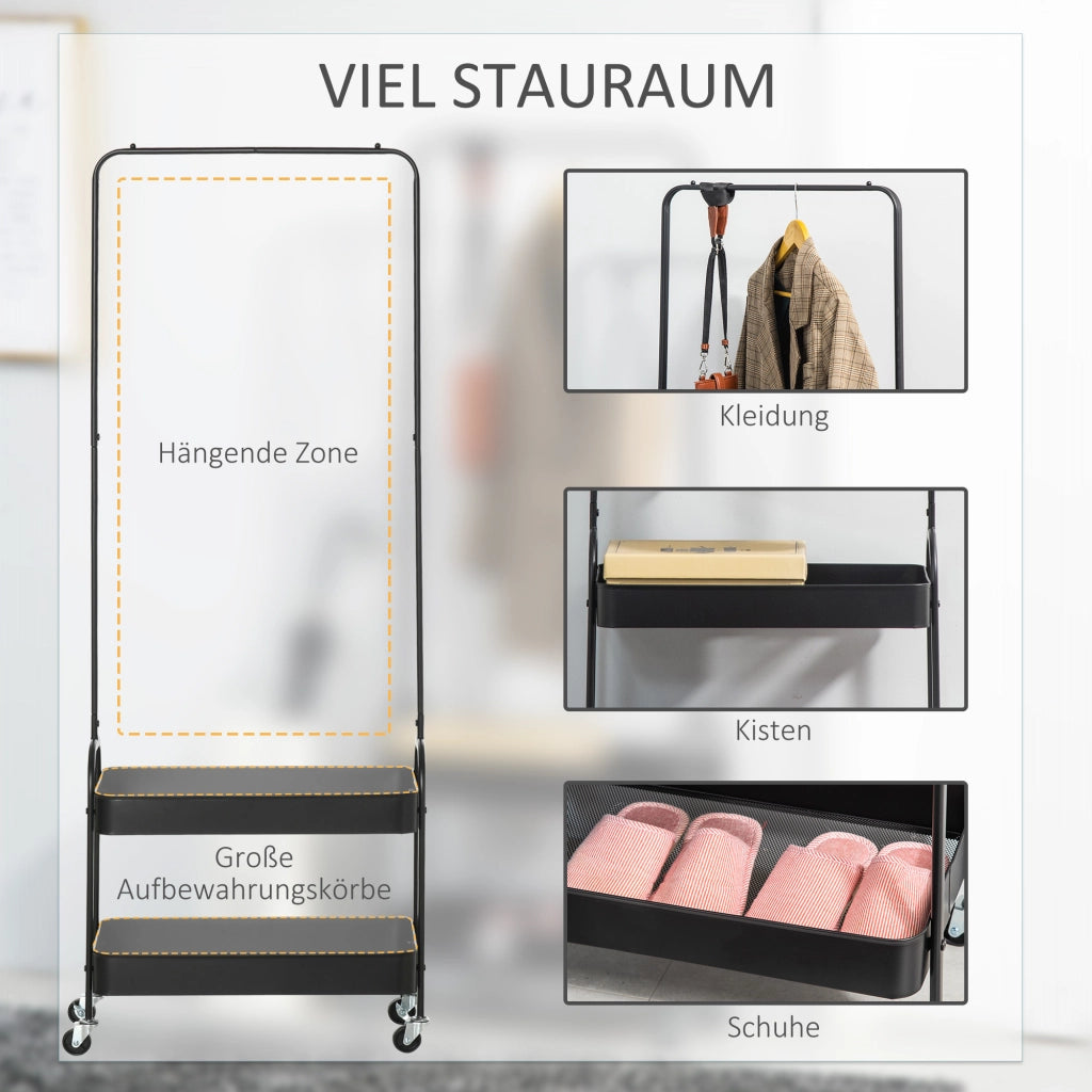 Appendiabiti mobile in metallo con ripiano per scarpe ¨C zephmum ¨C Nero