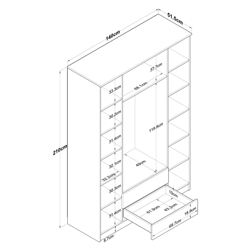 Armadio Camera da Letto Verdello, Guardaroba Grande 2 Cassetti, 210x210h cm Bianco