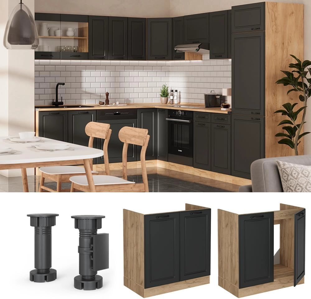 Mobile lavello cucina R-Line, Antracite casa di campagna, 80 cm senza piano di lavoro