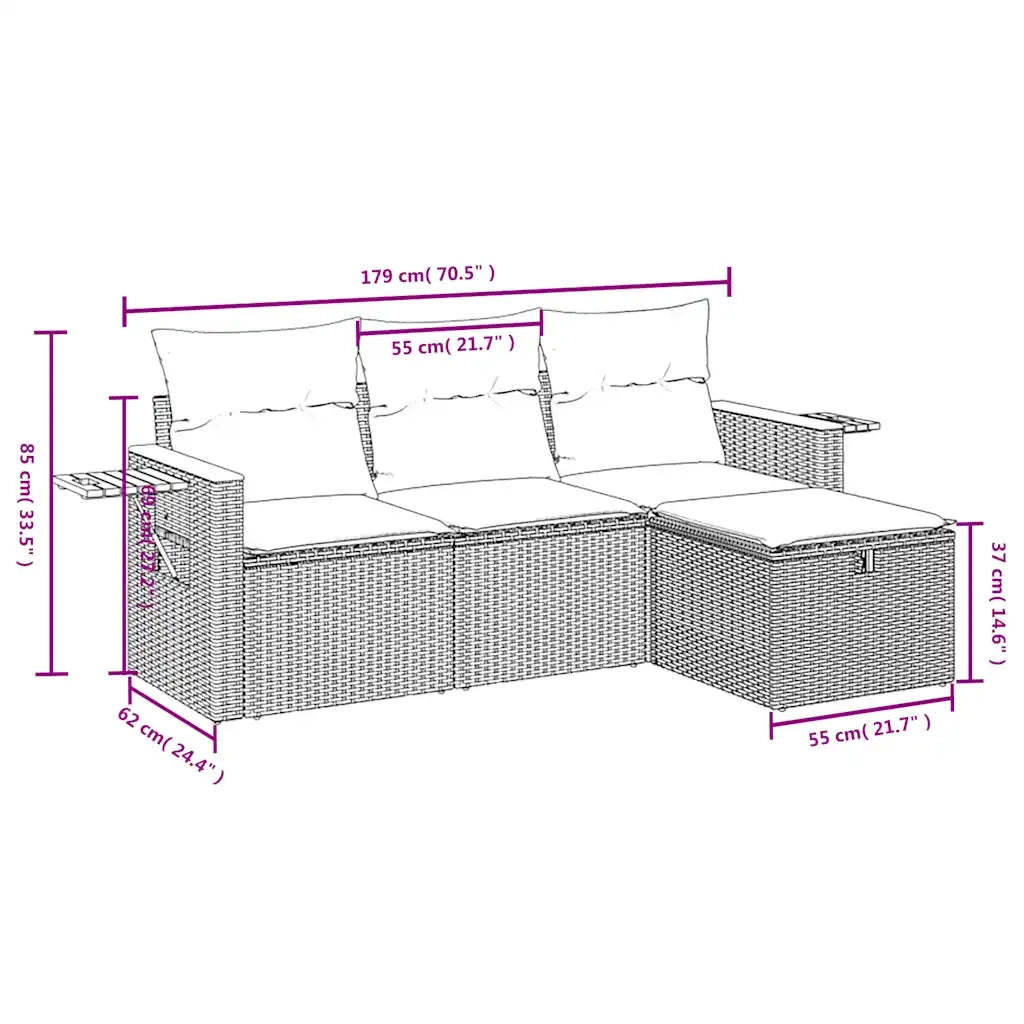 Set Divano da Giardino 4 pz con Cuscini Beige in Polyrattan 3265489