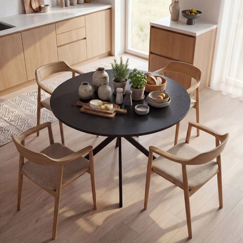 Tavolo da pranzo - rotondo per 4 - stile industriale - gambe in acciaio - nero - per cucina