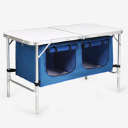 Tavolo da campeggio pieghevole portatile in alluminio con borsa grande-Tavolo con scompartimenti per interno e esterno Blu