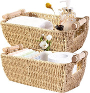 Pannello di archiviazione con cesta di cartone riciclabile, cestini intrecciati per l'organizzazione con maniglia in legno, contenitore decorativo per la zona cucina, cesta per il sapone da bagno per il bagno
