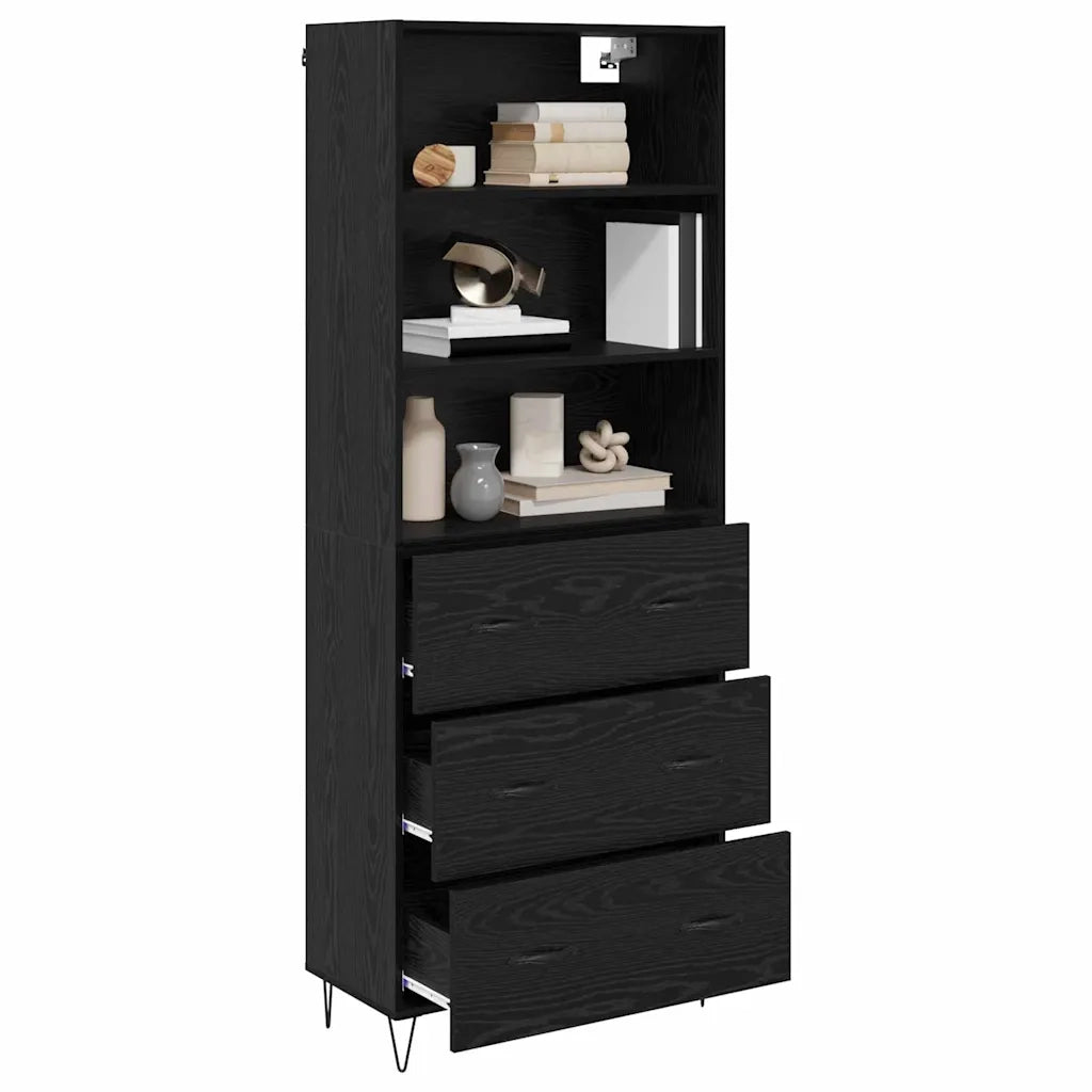 Credenza con cassetto 2 pcs Rovere Nero Legno multistrato