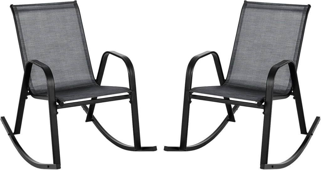 Sedie a Dondolo da Giardino 2 Pezzi, Dondoli da Esterno Ergonomici in Textilene Traspirante e Movimento Dolce, Sedie Dondolo da Balcone Terrazzo Giardino, Portata 150 kg (Nero)