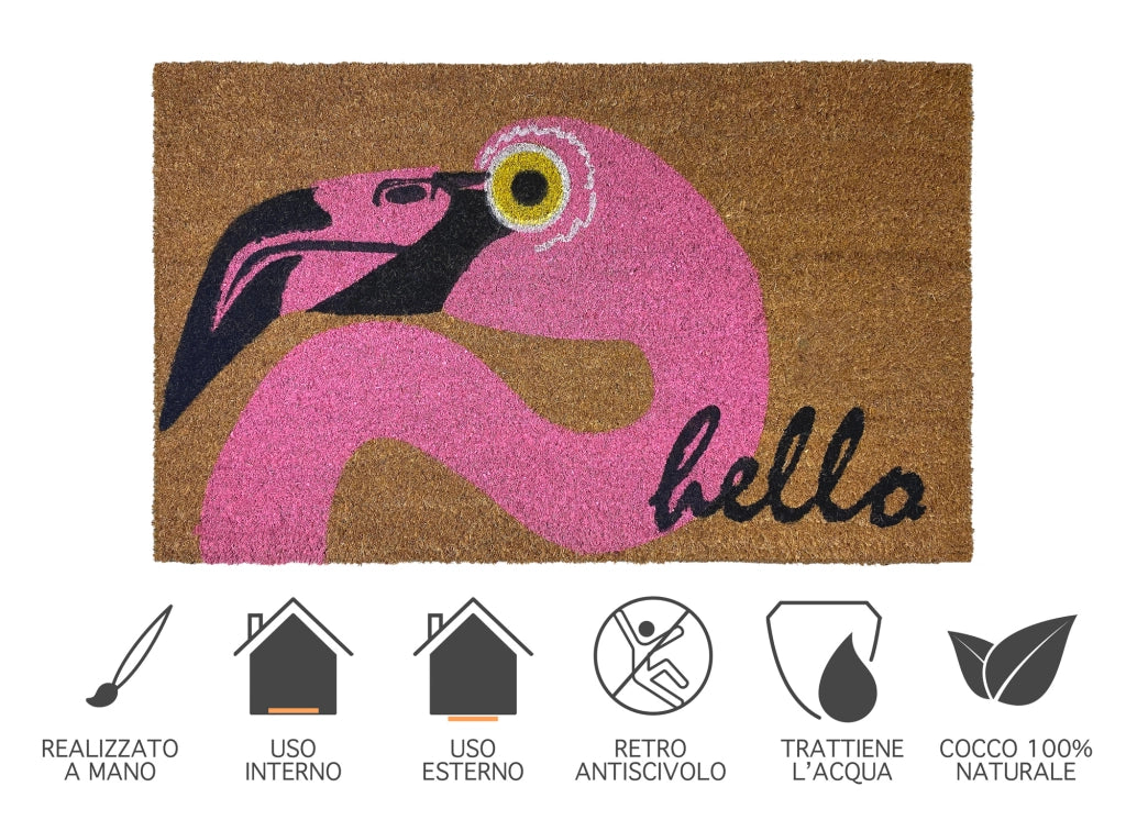 Zerbino Ingresso Casa In Fibra Di Cocco Con Base In Pvc  Flamingo