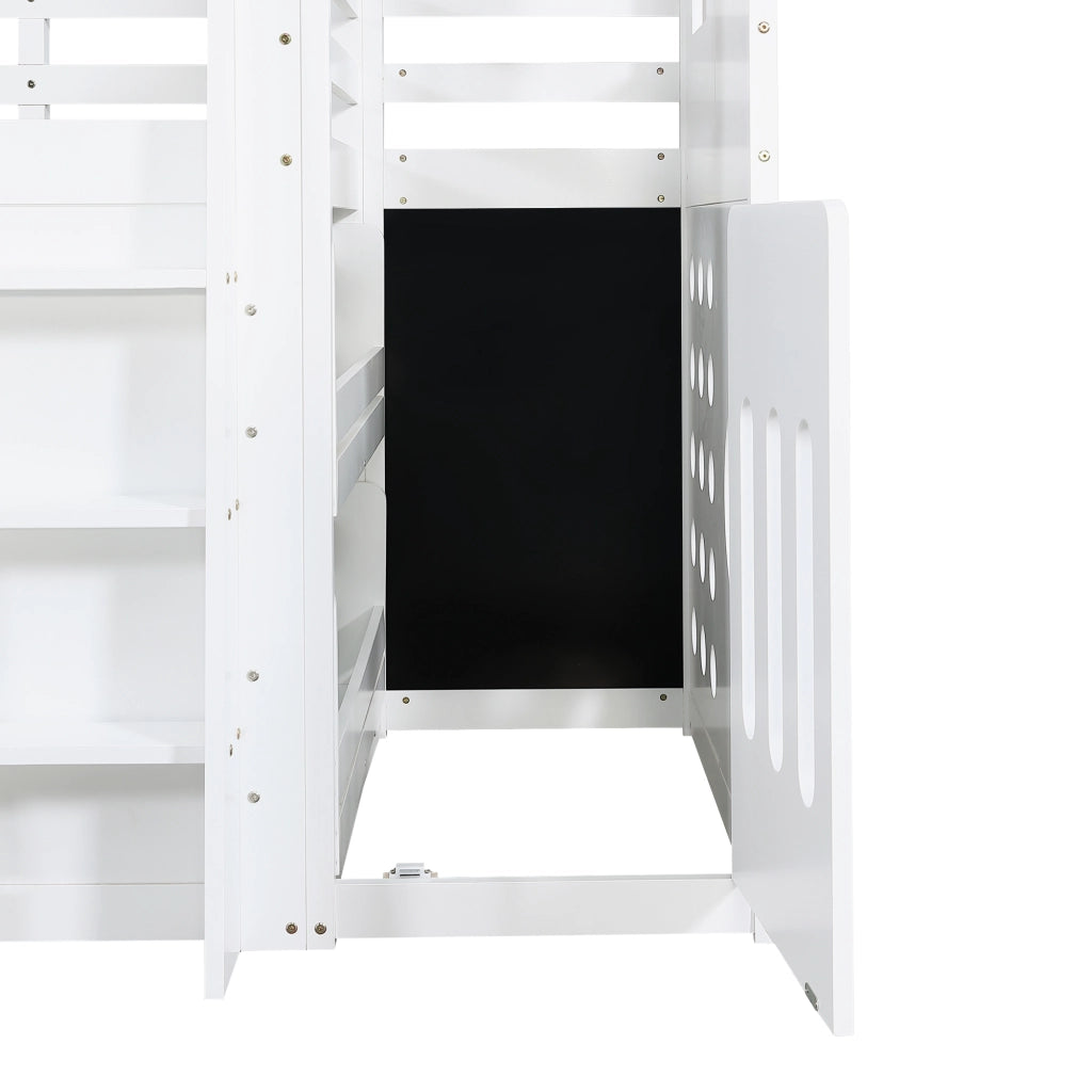 Letto a Soppalco 90 x 200 cm - Casetta; Armadio Contenitore e Scala - Bianco