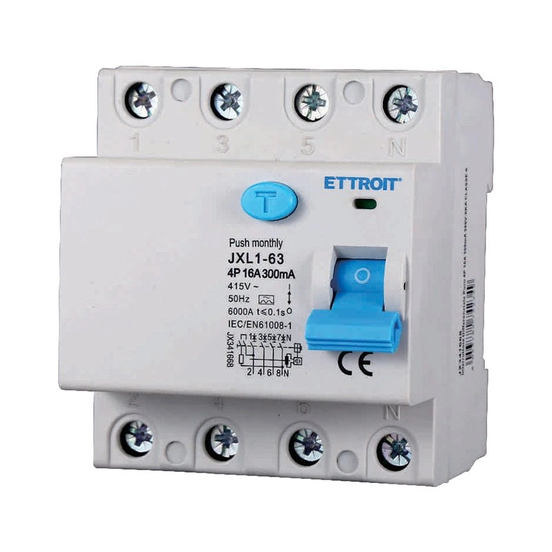 ETTROIT RCCB Interruttore Differenziale Puro Tipo A 3P+N 4M 6000A 300mA 16A AC 400V IP20 IEC61008-1