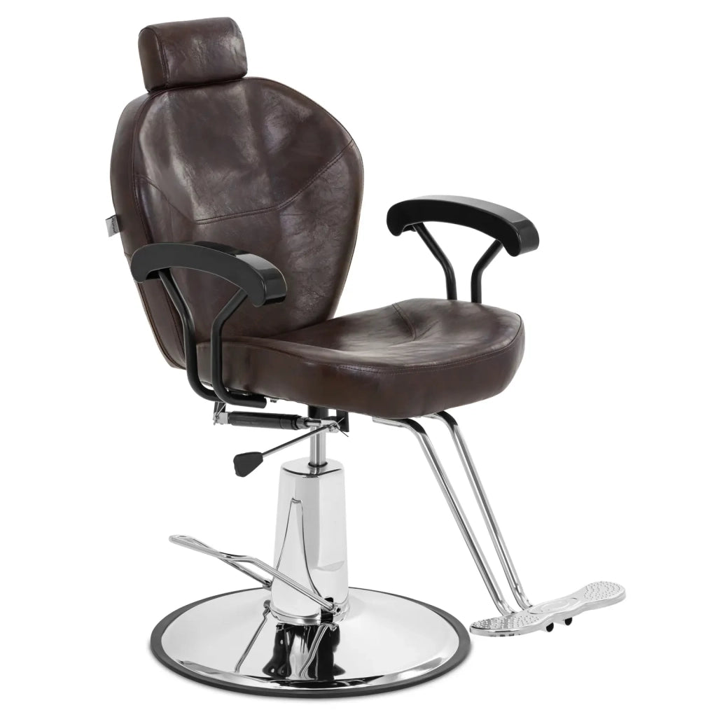 Poltrona professionale da parrucchiere con poggiatesta e poggiapiedi altezza seduta 64 cm 150 kg acciaio PU marrone 14_0008965