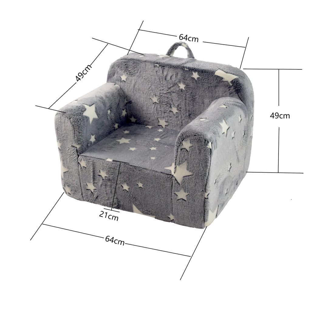 poltroncina bimbi 64x49x49 cm grigio stelle con maniglia e tasca