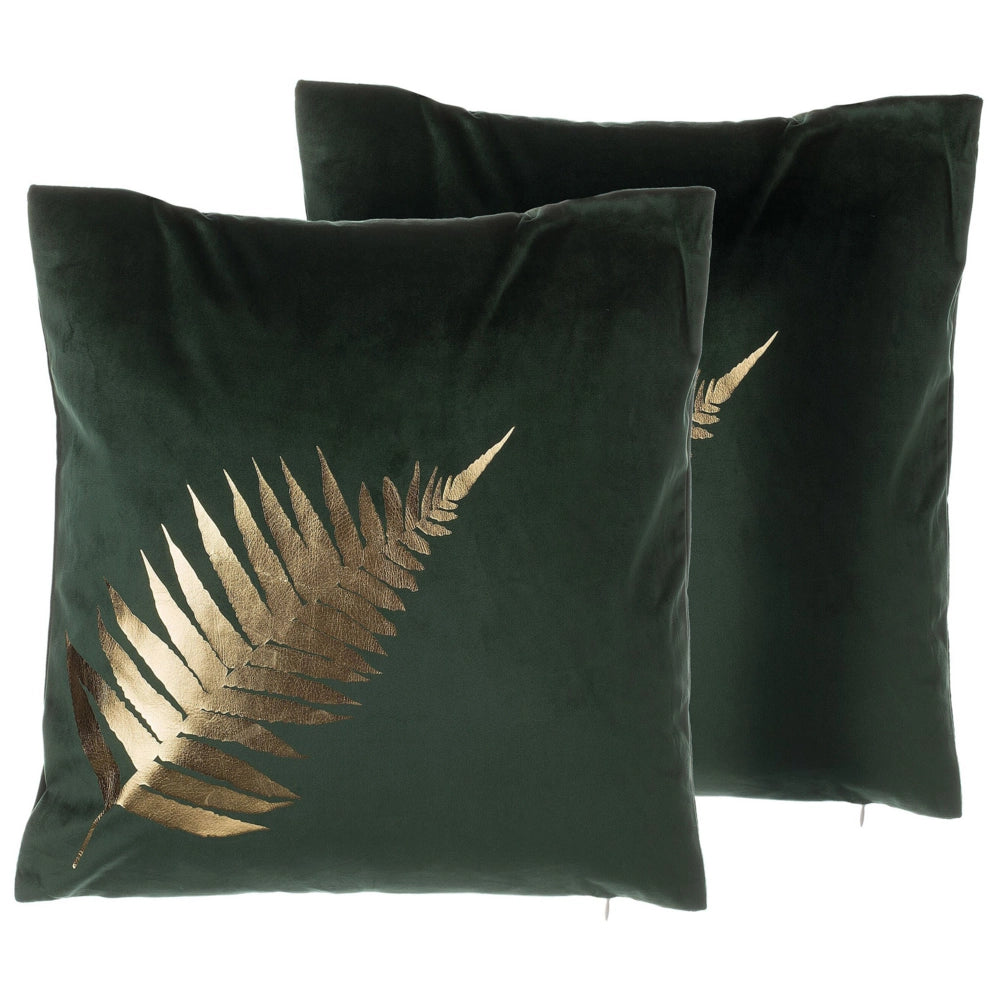 Set di 2 cuscini decorativi con motivo foglia di velluto verde 45 x 45 cm Accessori decorativi con stampa in lamina dorato