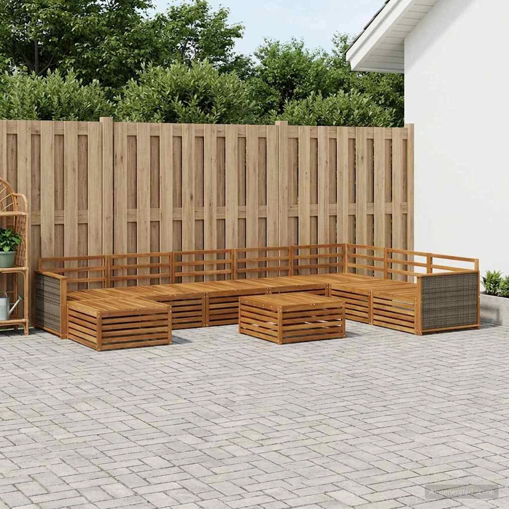 Set di divani da esterno 9 pz Naturale Legno di Acacia Massello 3383737