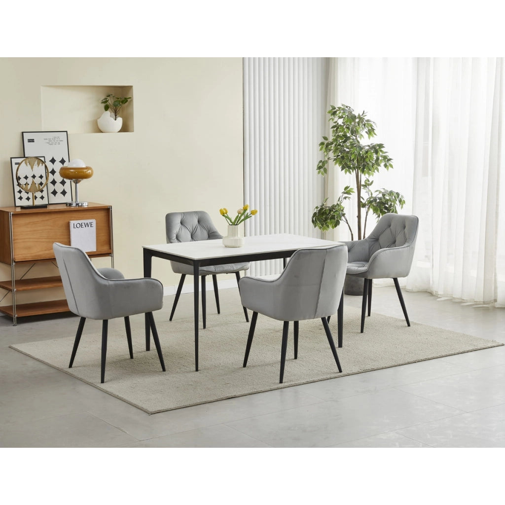 Set di 2 sedie Jork in velluto grigio argento con gambe nere