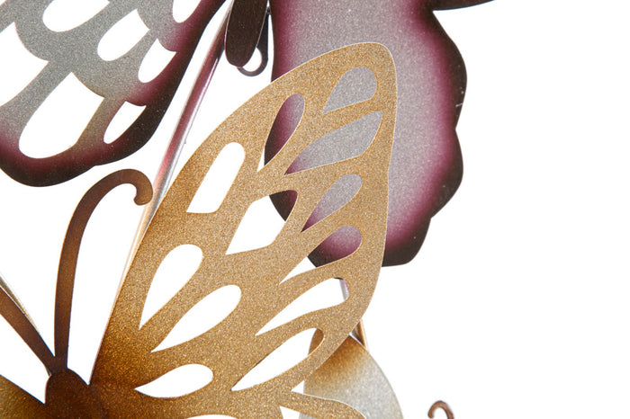 Pannello da Muro Farfalle Oro e Bordeaux C 59,5x4x111,5 cm in Ferro