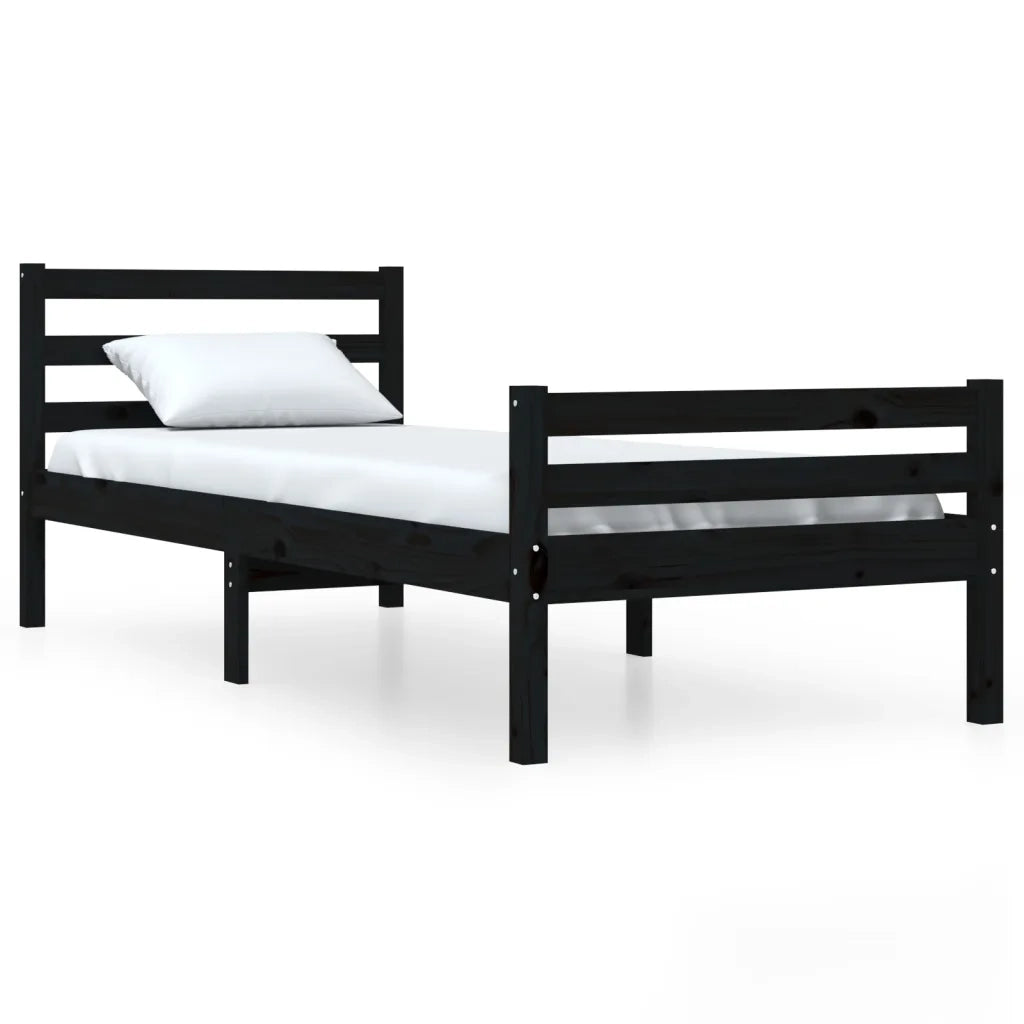 Giroletto-Struttura Letto Nero in Legno Massello 100x200 cm 686711