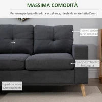 Divano Angolare 3 Posti, Divano ad Angolo con Penisola Reversibile 193x136x85 cm, Divanetto a L Convertibile Moderno con Cuscini Rimovibili in Tessuto Effetto Lino per Salotto e Soggiorno, Grigio