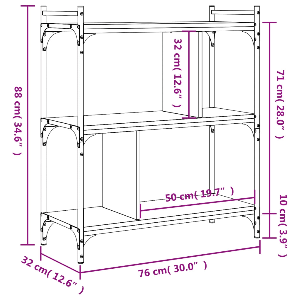 Libreria Grigio Sonoma 3 Ripiani 76x32x88 cm Legno Multistrato 833933