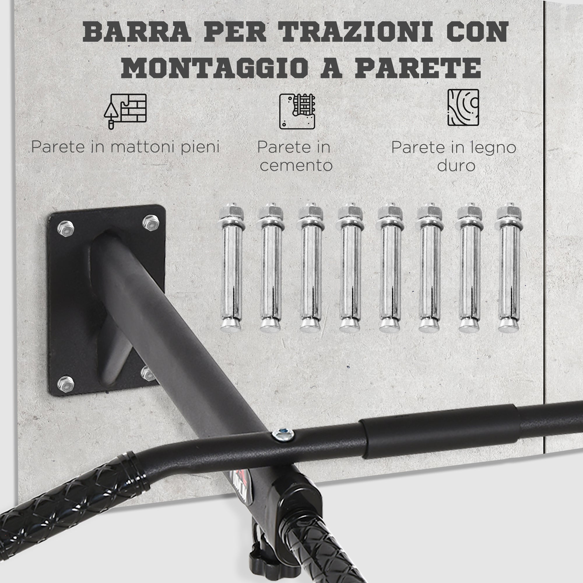 Barra per Trazioni a Muro 2 in 1 con 3 Impugnature Diverse 93,5x65x17 cm in Acciaio Nero