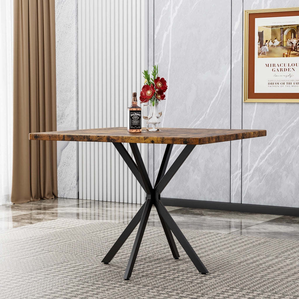 Tavolo da pranzo quadrato per 4-6 persone con 4 gambe in ferro in MDF e metallo marrone per cucina e sala da pranzo