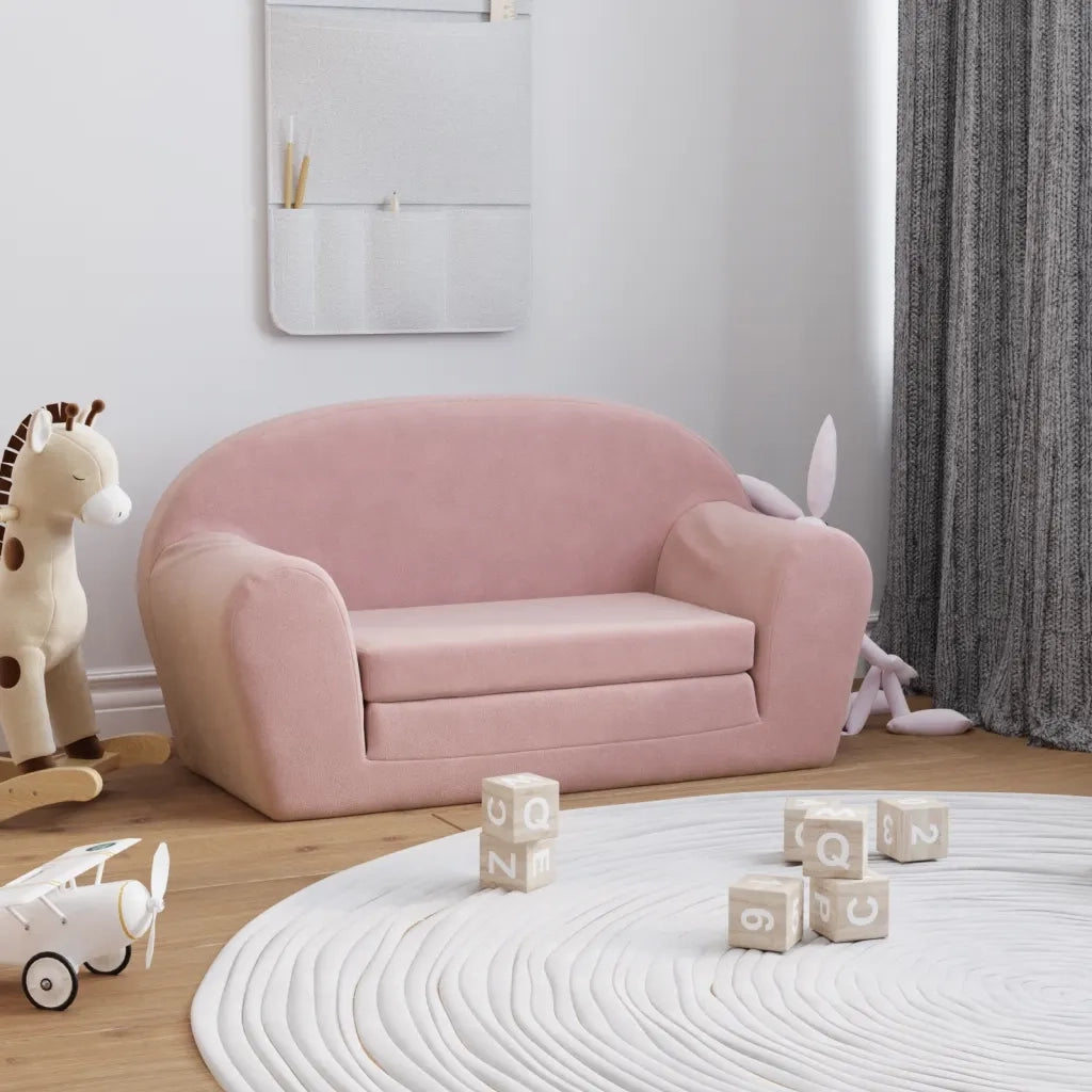 Divano Letto per Bambini a 2 Posti Rosa in Morbido Peluche