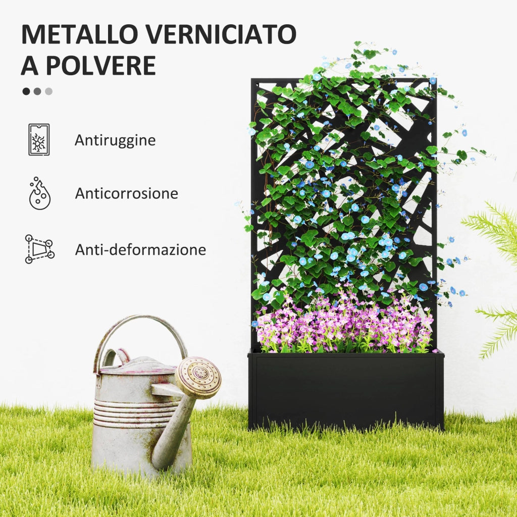 Fioriera Rettangolare con Traliccio per Piante Rampicanti 61x23x113 cm da Terra e Parete Nero