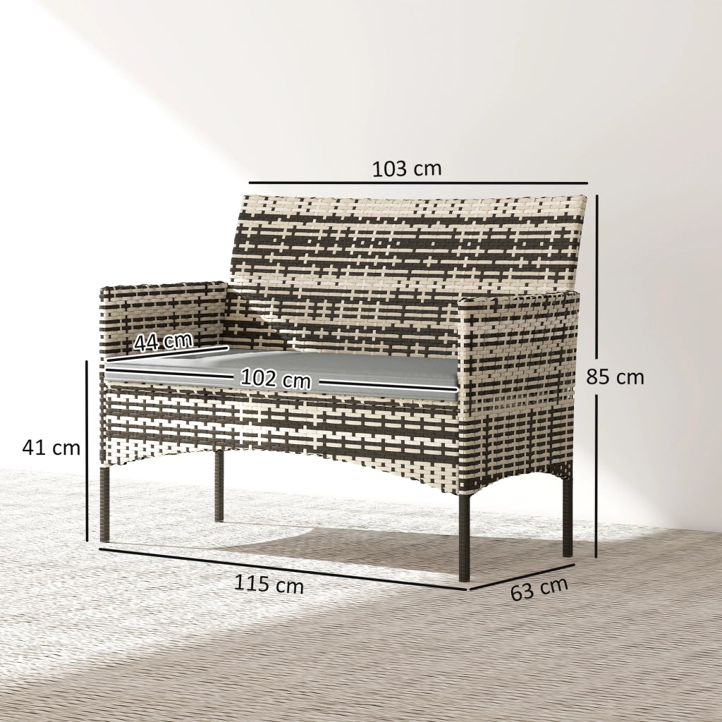 Divano 2 posti giardino in polyrattan con cuscini ¨C zephmum ¨C 115x63x85 cm grigio chiaro