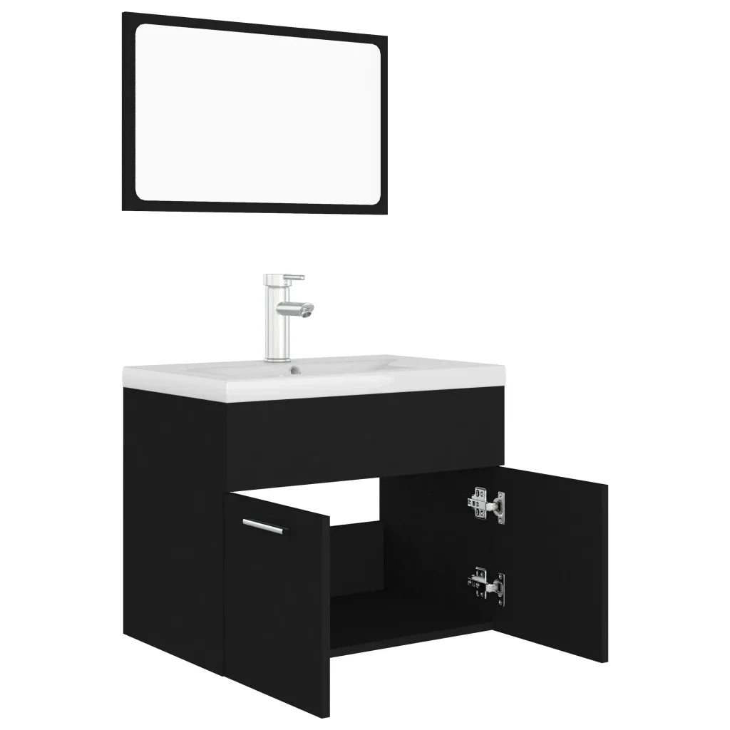Set Mobili da Bagno | Armadio da bagno Nero in Legno Multistrato