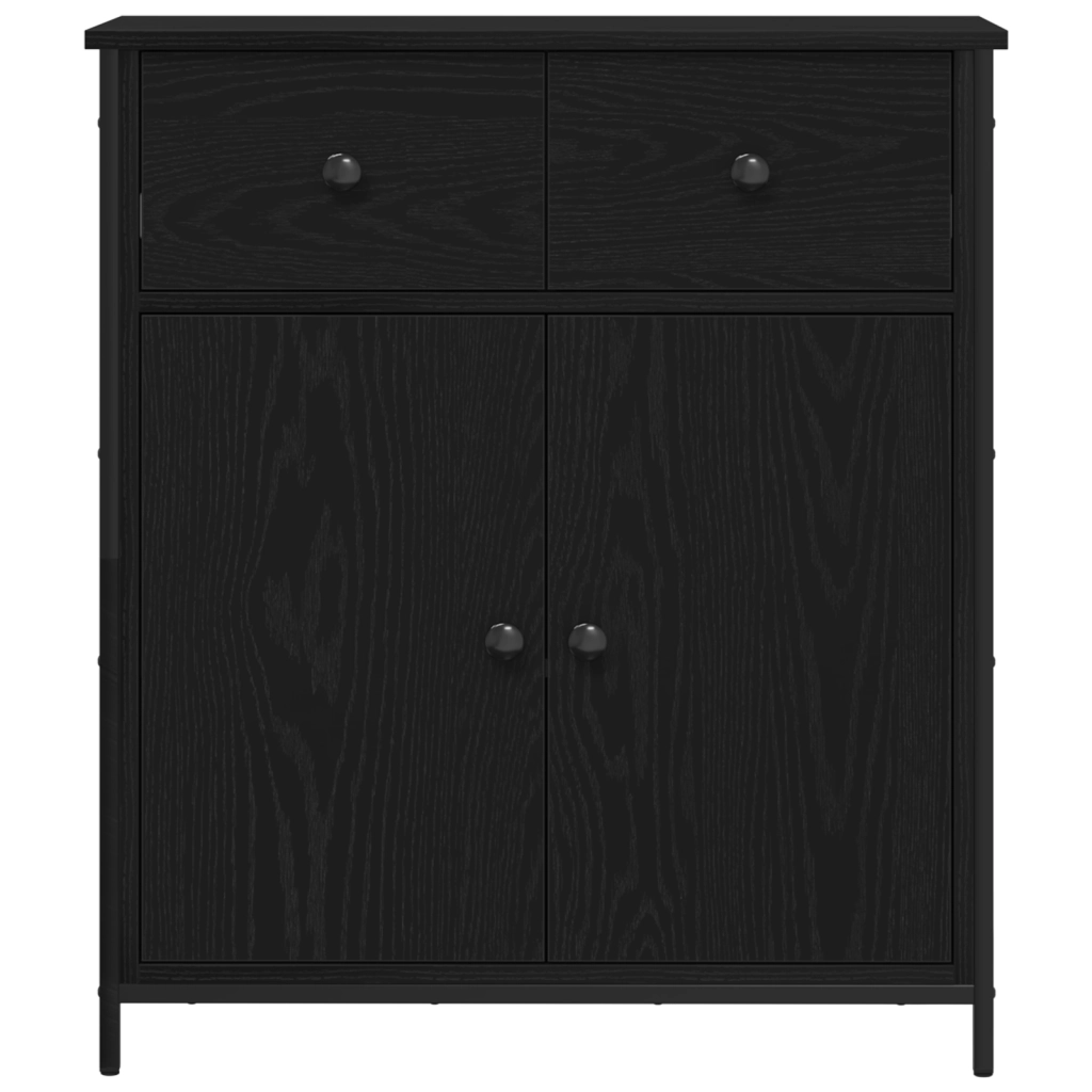 Mobile Nero Rovere 70x30x80 cm Legno ingegnerizzato e Acciaio