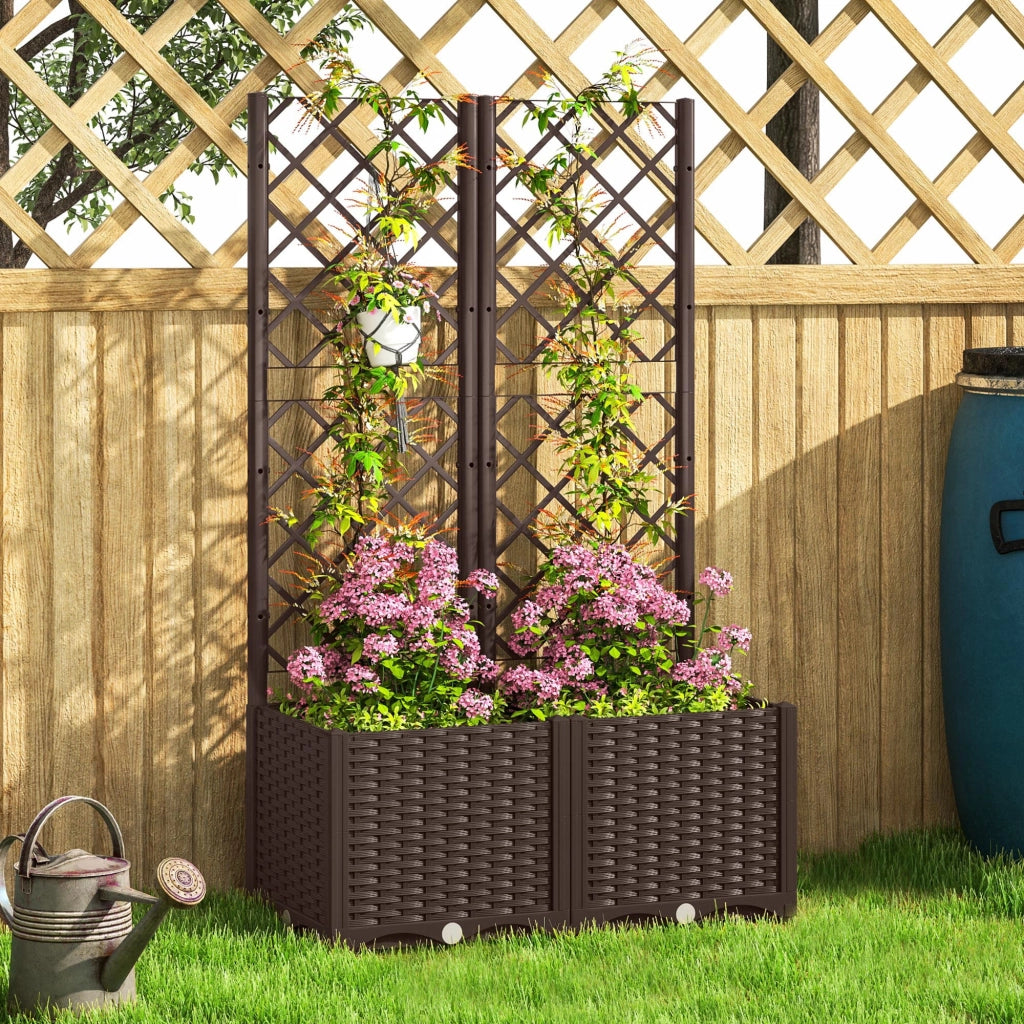 Fioriera con Traliccio per Rampicanti 80x40x135 cm 8 Fori di Drenaggio in PP Marrone