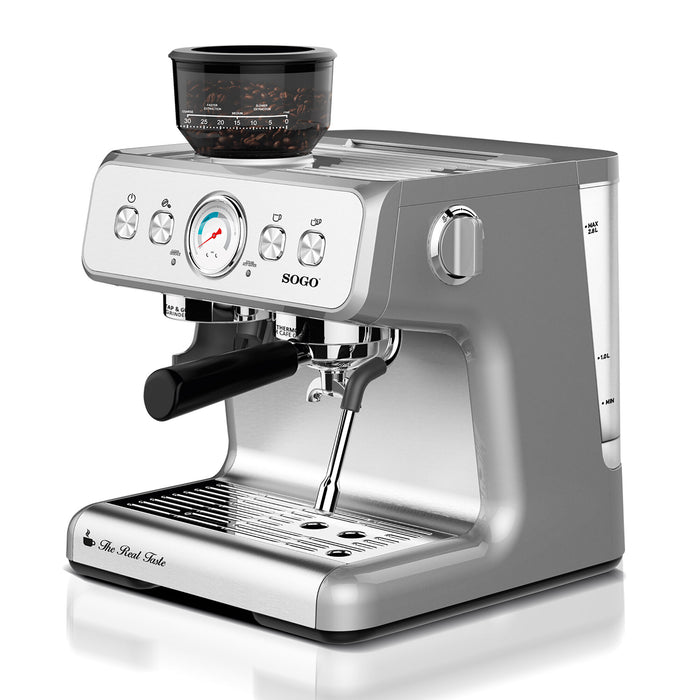 SOGO Macchina da Caffè Espresso 15 Bar – 2,8L con Macinacaffè, 30 Livelli di Macinatura, Pompa Potente, Funzione Cappuccino