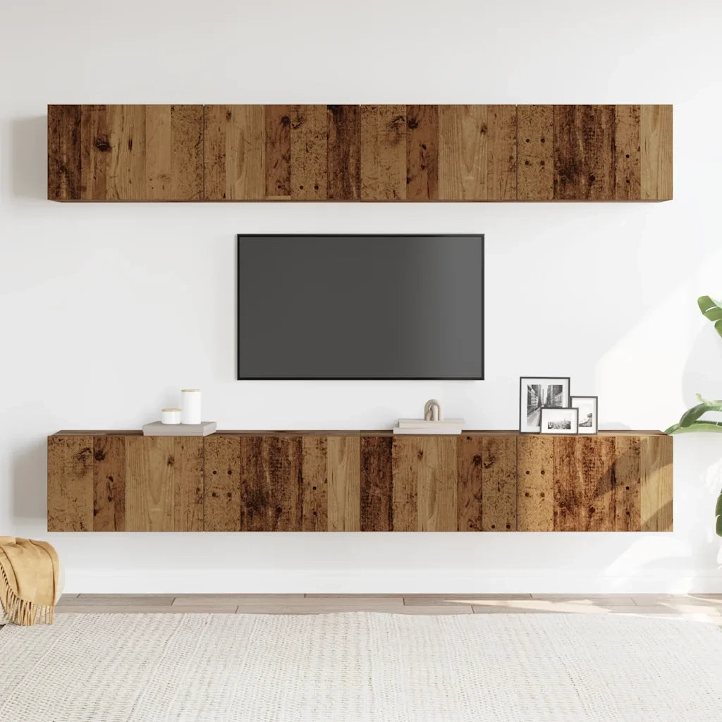 Set di 4 mobili porta TV a parete Legno Antico 100x30x30 cm 3328945