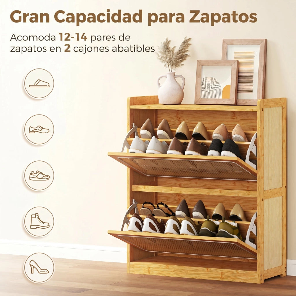 Cassa per Scarpe in Bamb¨´ con 2 Cassetti ¨C Zephmum ¨C 69x29x83 cm Naturale