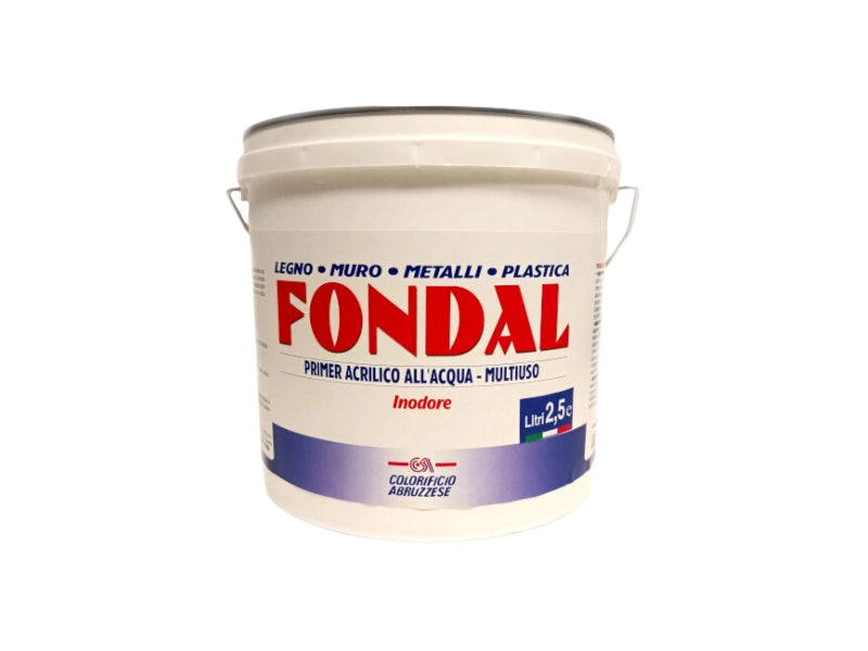 Primer acrilico all'acqua Fondal multiuso 0.75-2.5L legno muro metalli plastica - 2,5 lt
