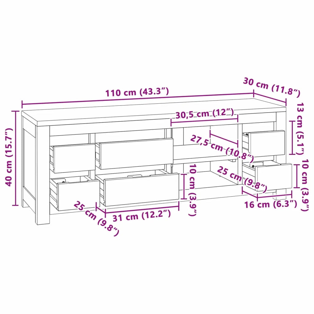 Mobile TV 110 x 30 x 40 cm Naturale Legno di teak solido 42024263