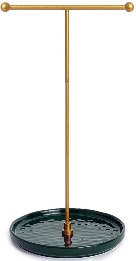 Standarizzazione gioielli in oro - 15 cm base ceramica x 30 cm altezza albero per gioielli, supporto per collane, bracciali, anelli, orecchini e hanger, bosco di smeraldo.