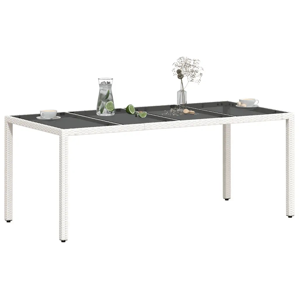 Tavolo Giardino Piano in Vetro Bianco 190x90x75 cm Polyrattan 368129