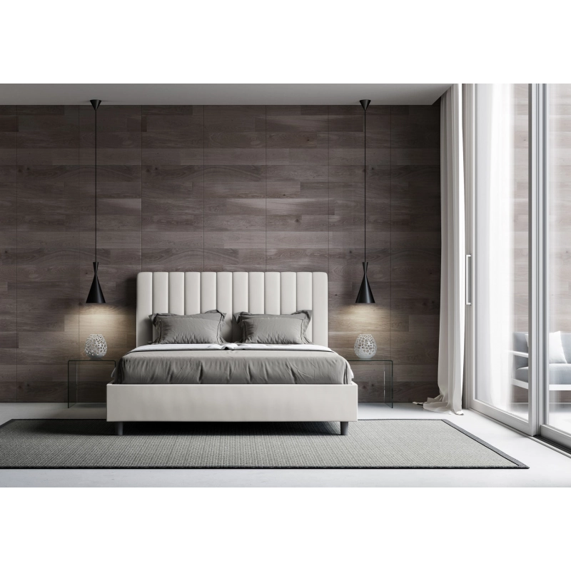 Letto imbottito Matrimoniale 160x210 cm Agueda - Bianco,Similpelle,Contenitore