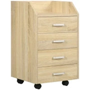 Cassettiera da Ufficio in Legno con 4 Cassetti, Ruote e Bordi Rialzati, 40x36x65cm, Legno Naturale