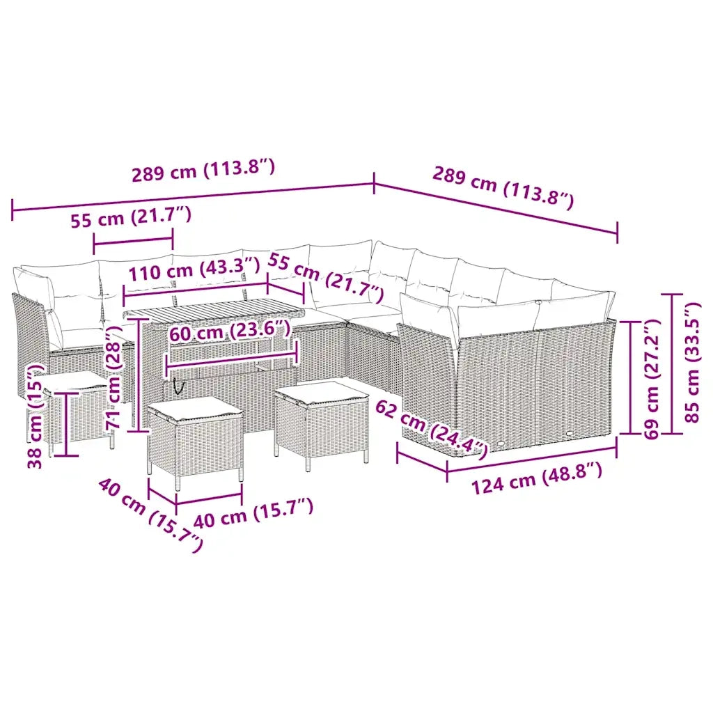 Set Divano da Giardino 14 pcs Beige polyrattan 3361552