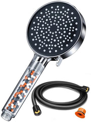 Douchekop con sistema di risparmio d'acqua, 1,75M, douchekop con filtro, doccia a getto d'acqua regolabile, set di douchekop con 6 modalità di getto, colore nero, 7,5 L/min.
